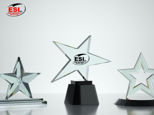 a group of stars on display on ESI Fire & Security awards