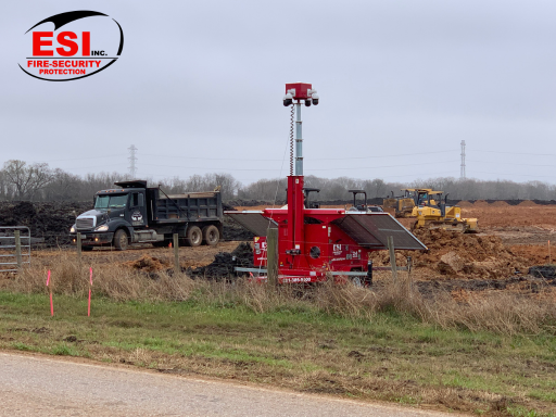 Jobsite Theft Prevention Texas using ESI Mobile Security Trailer Solutions at a construction site.