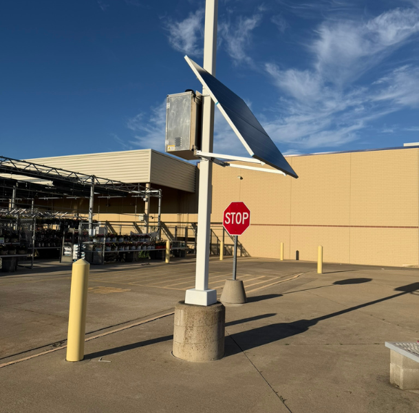parking lot security using solar-powered surveillance cameras at a commercial property