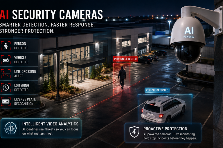 AI security cameras monitoring a commercial property with intelligent video analytics