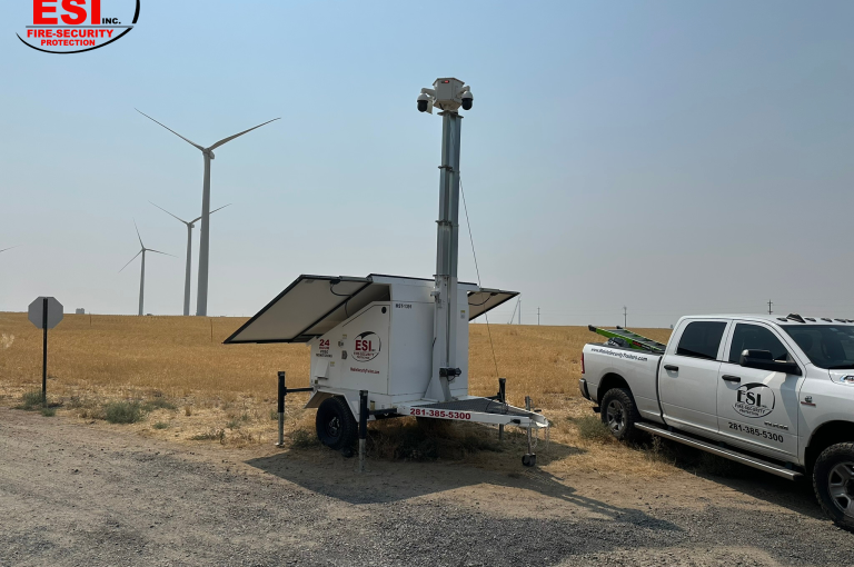 remote site security using solar powered surveillance cameras at an off-grid property